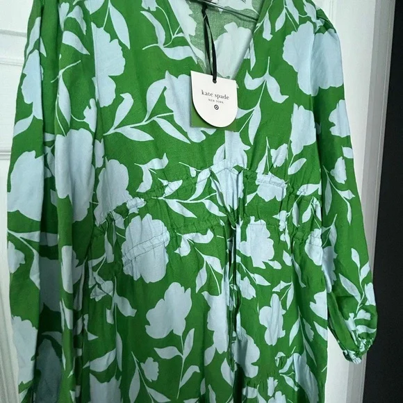 kate spade Green and Light Blue Floral Long Sleeve Midi Dress - Picture 2 of 9